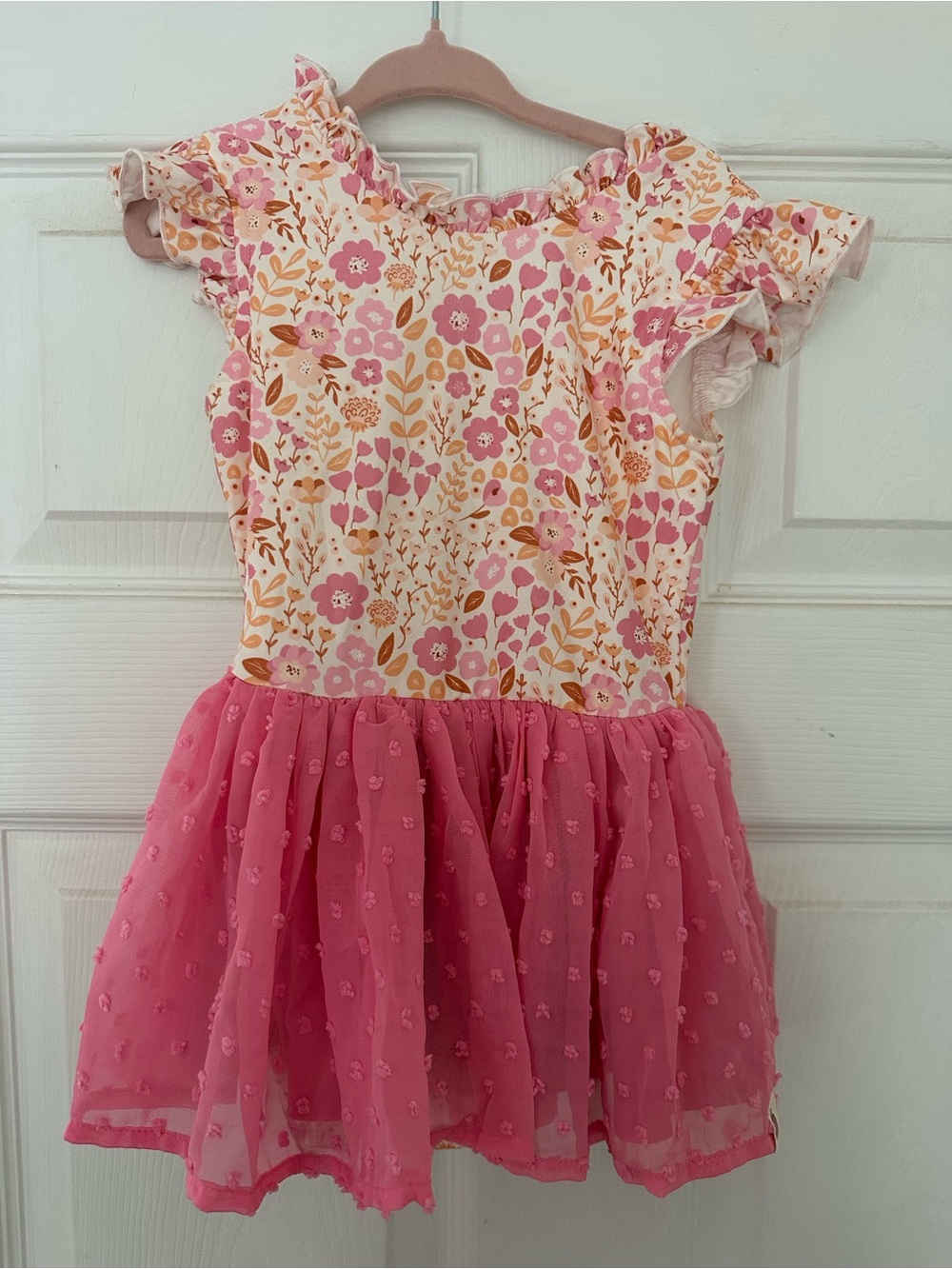 cheeky plum Pink Floral Bodice Dress with Rose Tulle Skirt